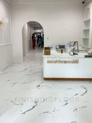 ภาพการติดตั้งกระเบื้องยางลายหินอ่อน